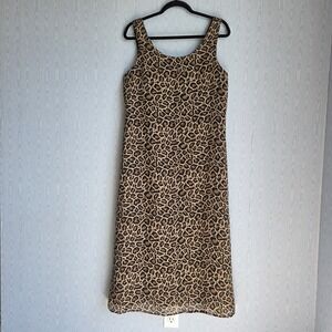 Vtg MHM Womens 10 Cheetah‎ Animal Print Sleeveless Black Brown Midi Sheath Dress